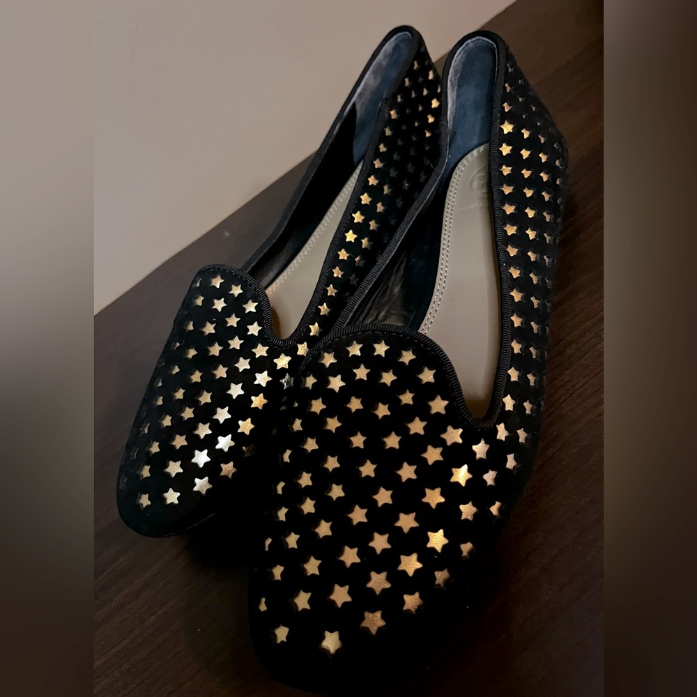 NEW Tory Burch Black & Gold Star Ballet Flats-SIZE 6-no original box.